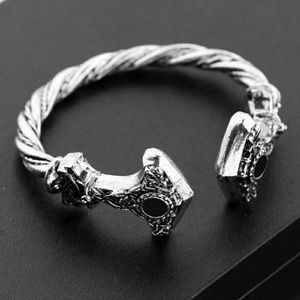 Silver Punk Viking Norse Bracelet Thor's Hammer